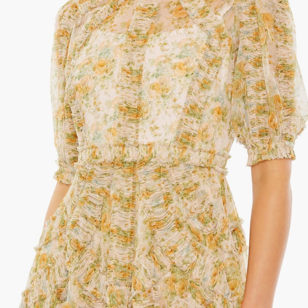 Mac Duggal Yellow Cream Puff Sleeve Sundress